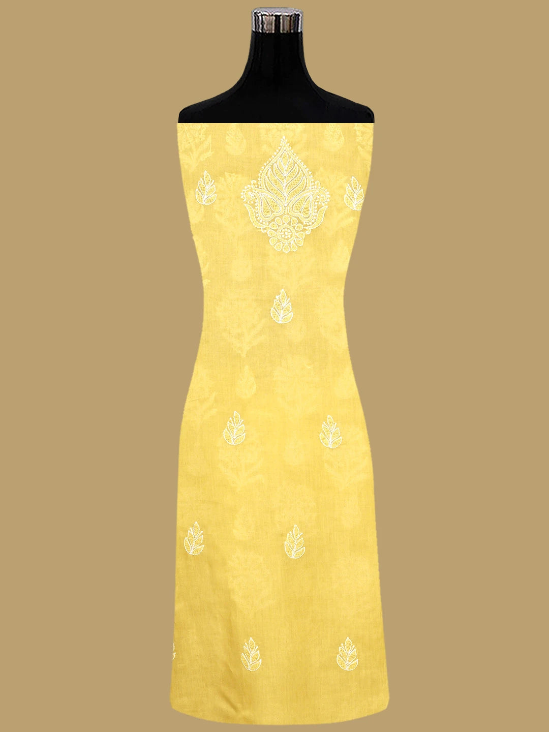 Ada Hand Embroidered Yellow Cotton Lucknowi Chikankari Unstitched Suit Piece 01A581809
