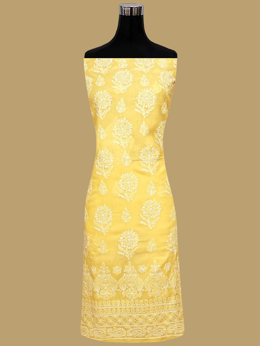 Ada Hand Embroidered Yellow Cotton Lucknowi Chikankari Unstitched Suit Piece 01A581809