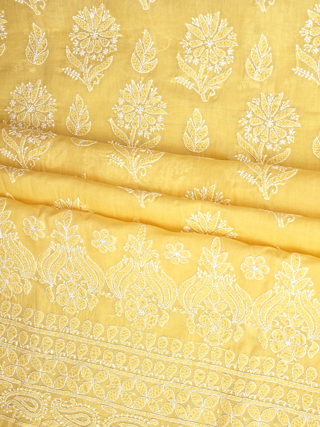 Ada Hand Embroidered Yellow Cotton Lucknowi Chikankari Unstitched Suit Piece 01A581809