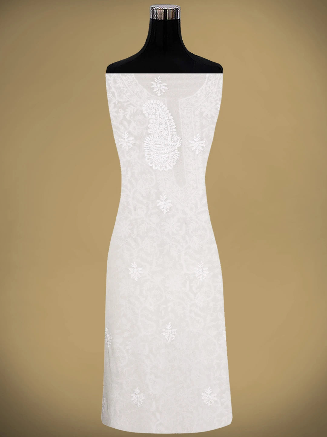 Ada Hand Embroidered White Pure Georgette Lucknowi Chikankari Unstitched Kurta Dupatta Set 01A935443