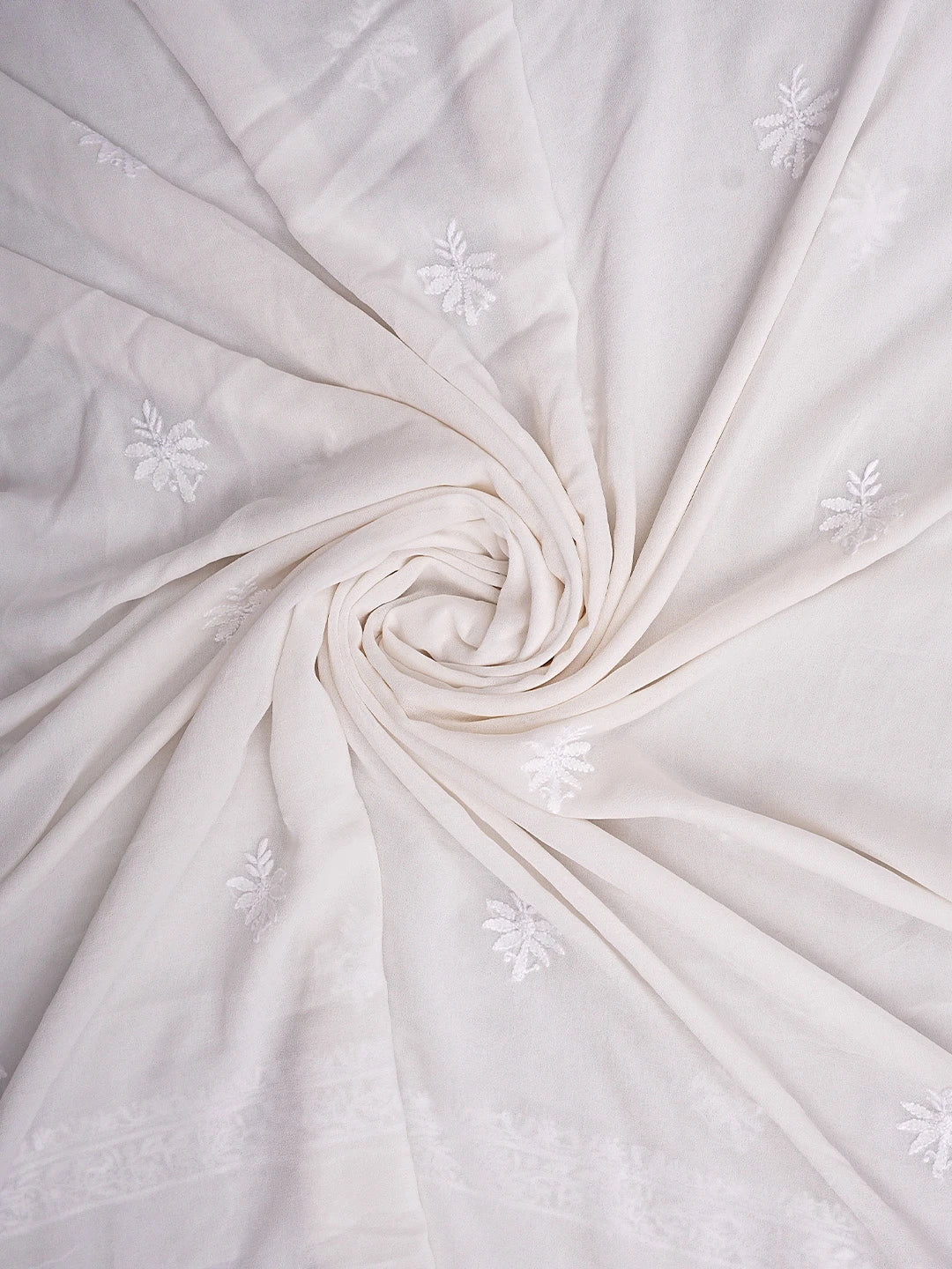 Ada Hand Embroidered White Pure Georgette Lucknowi Chikankari Unstitched Kurta Dupatta Set 01A935443