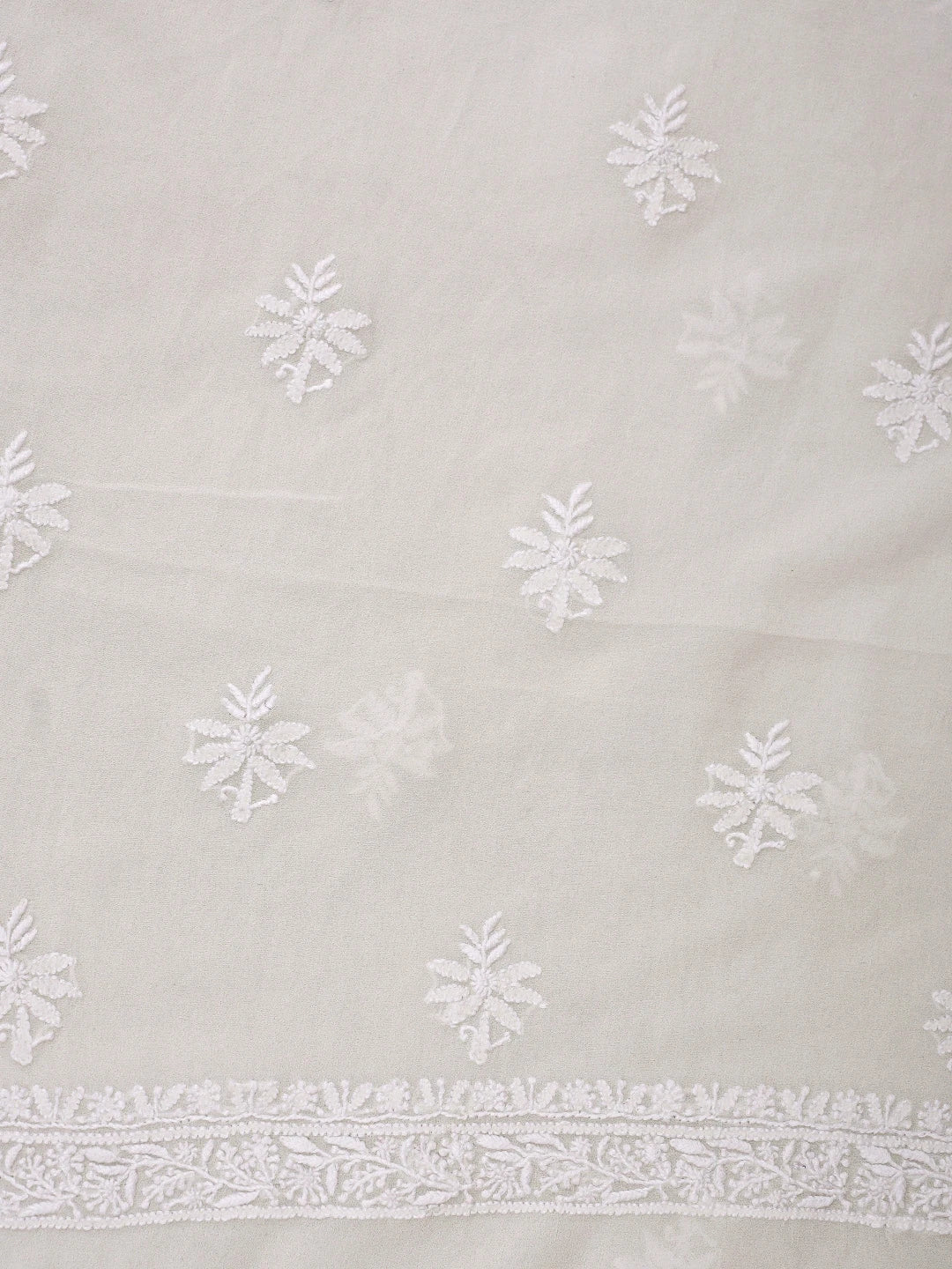 Ada Hand Embroidered White Pure Georgette Lucknowi Chikankari Unstitched Kurta Dupatta Set 01A935443