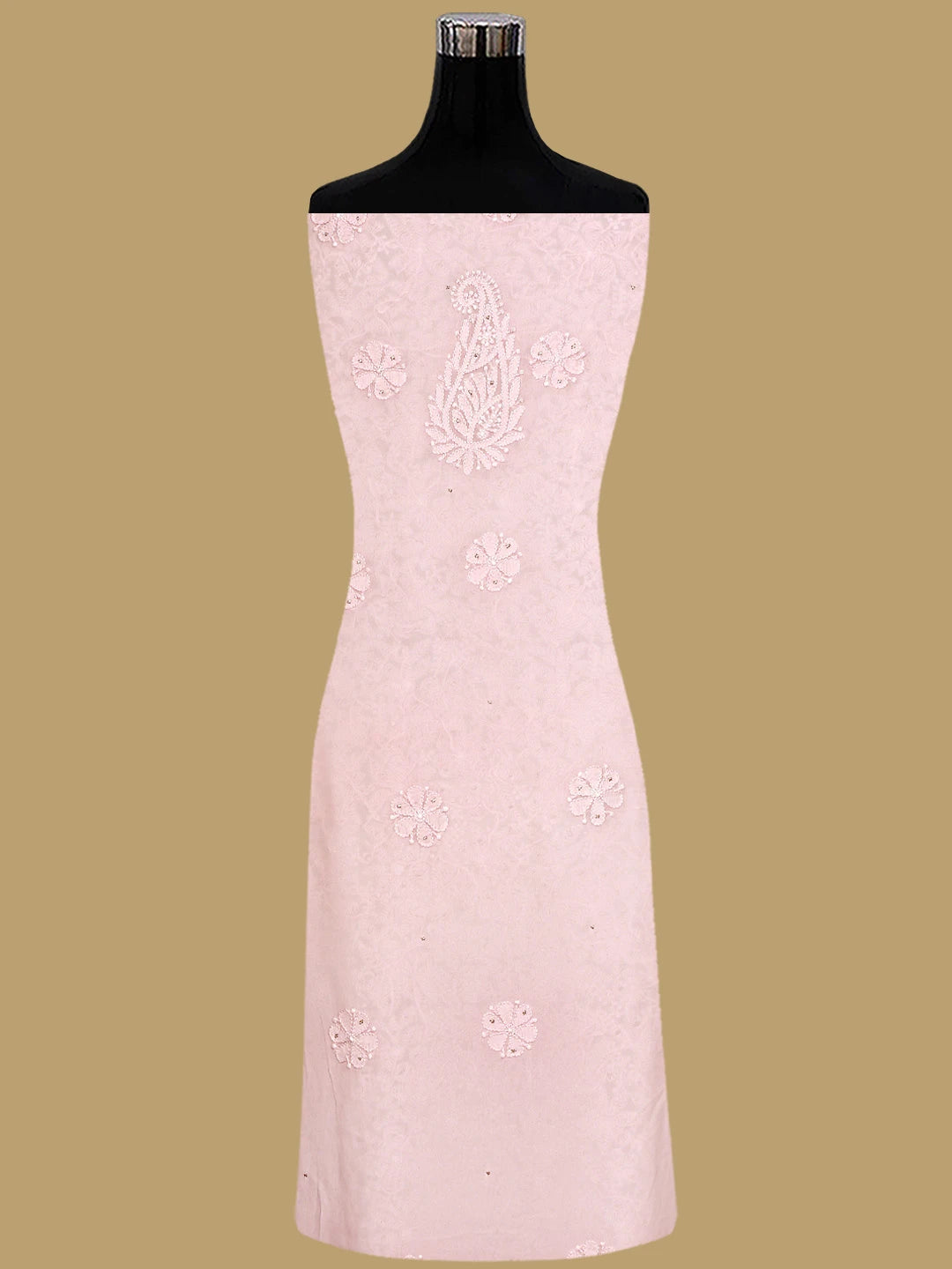 Ada Hand Embroidered Pale Pink Viscose Georgette Lucknowi Chikankari Unstitched Kurta Dupatta Set With Muqaish Work 01A801903