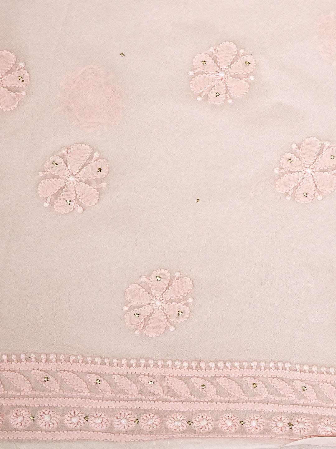 Ada Hand Embroidered Pale Pink Viscose Georgette Lucknowi Chikankari Unstitched Kurta Dupatta Set With Muqaish Work 01A801903