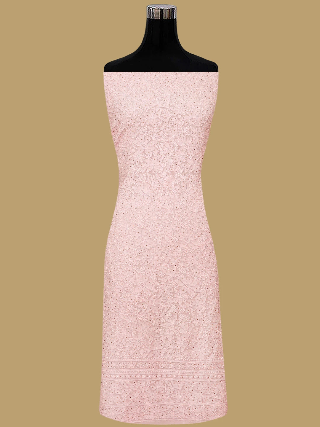 Ada Hand Embroidered Pale Pink Viscose Georgette Lucknowi Chikankari Unstitched Kurta Dupatta Set With Muqaish Work 01A801903