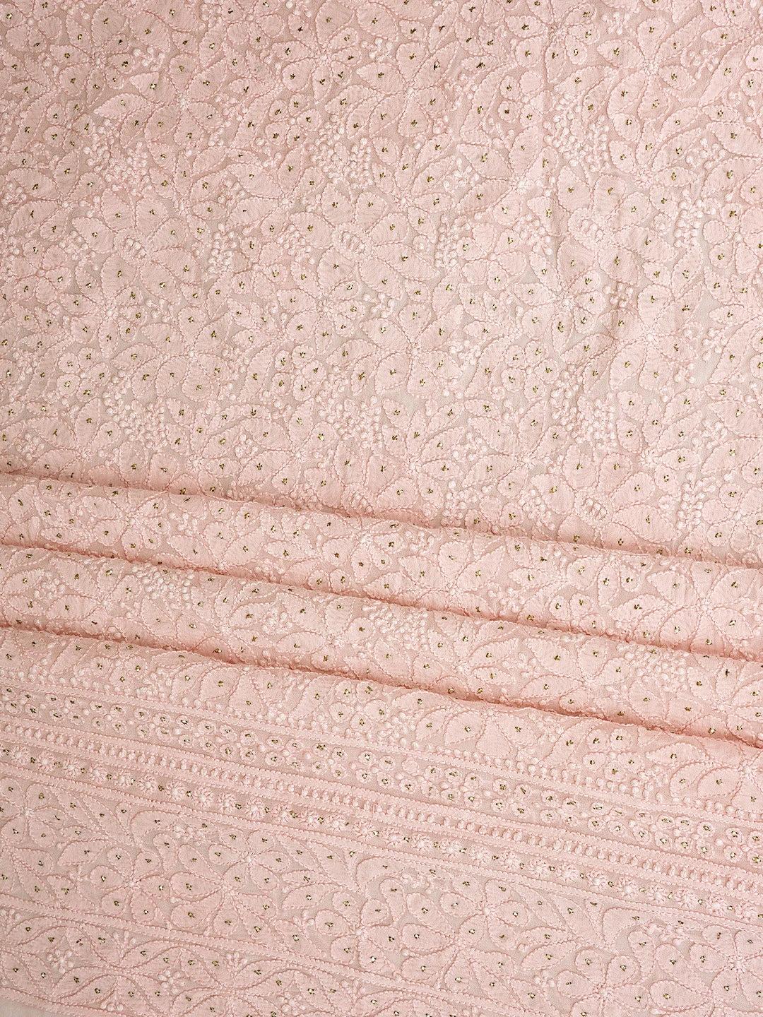 Ada Hand Embroidered Pale Pink Viscose Georgette Lucknowi Chikankari Unstitched Kurta Dupatta Set With Muqaish Work 01A801903