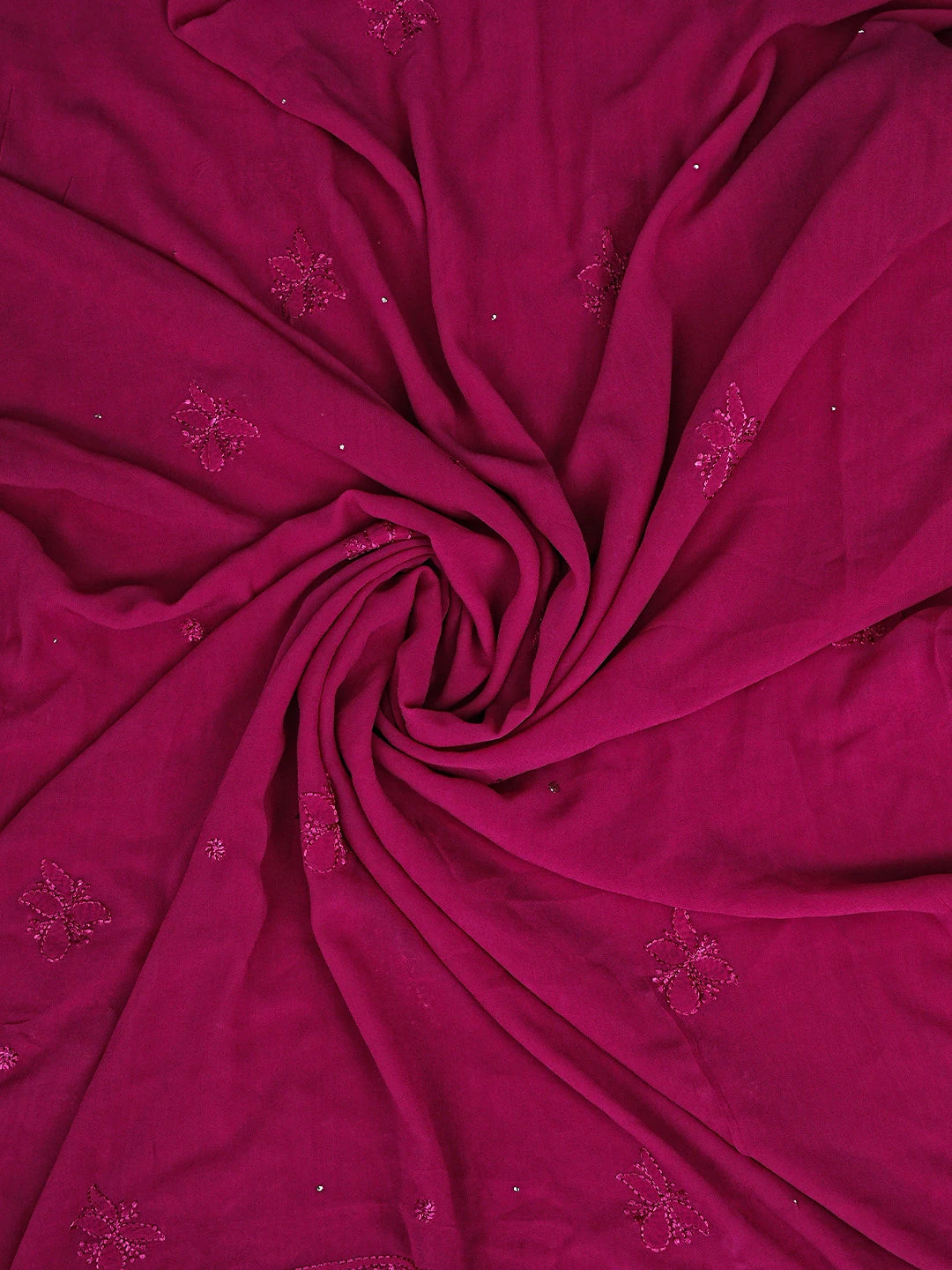 Ada Hand Embroidered Magenta Viscose Georgette Lucknowi Chikankari Unstitched Kurta Dupatta Set With Mukaish/Muqaish Work 01A933361