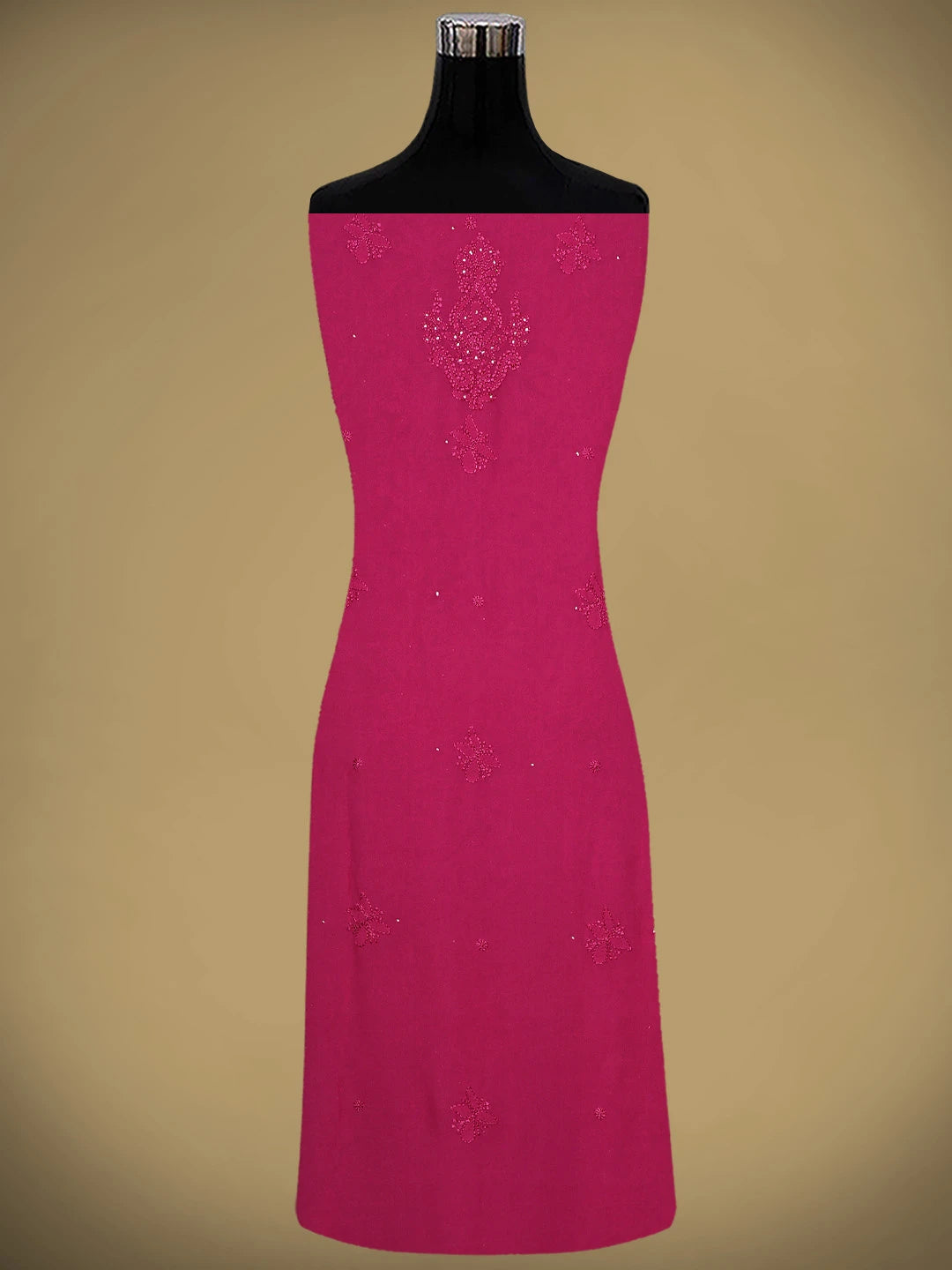Ada Hand Embroidered Magenta Viscose Georgette Lucknowi Chikankari Unstitched Kurta Dupatta Set With Mukaish/Muqaish Work 01A933361