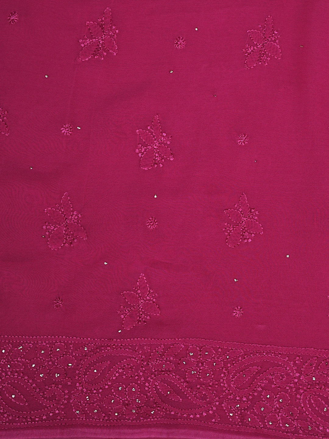 Ada Hand Embroidered Magenta Viscose Georgette Lucknowi Chikankari Unstitched Kurta Dupatta Set With Mukaish/Muqaish Work 01A933361