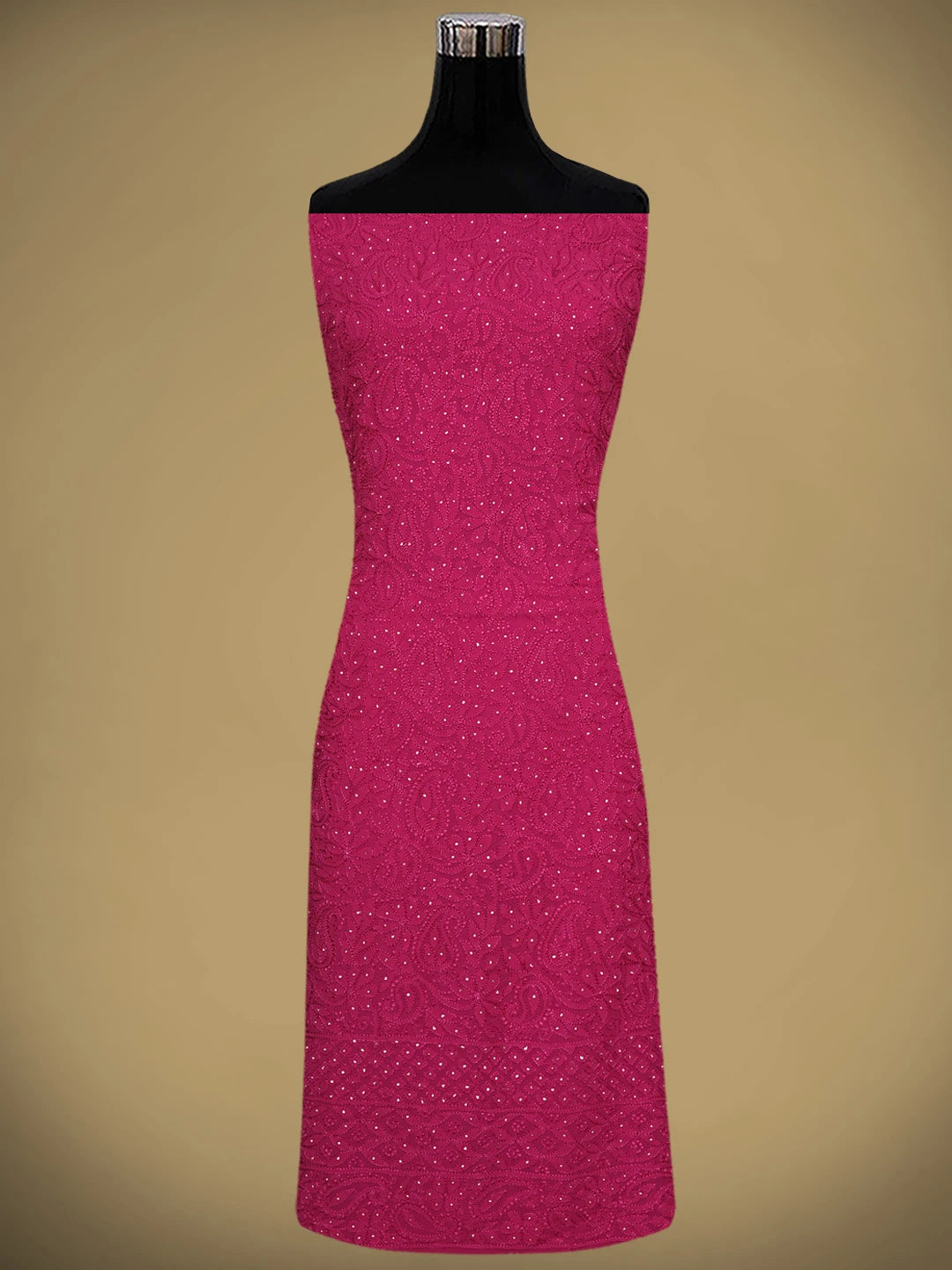Ada Hand Embroidered Magenta Viscose Georgette Lucknowi Chikankari Unstitched Kurta Dupatta Set With Mukaish/Muqaish Work 01A933361