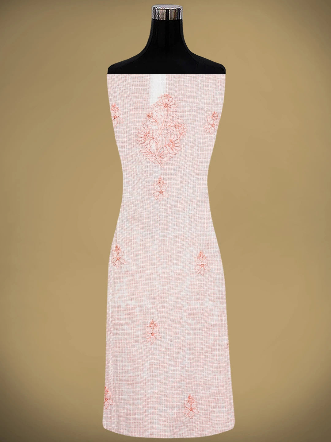 Ada Hand Embroidered White Kota Lucknowi Chikankari Semi-stitched Kurta Dupatta Set 01A919716