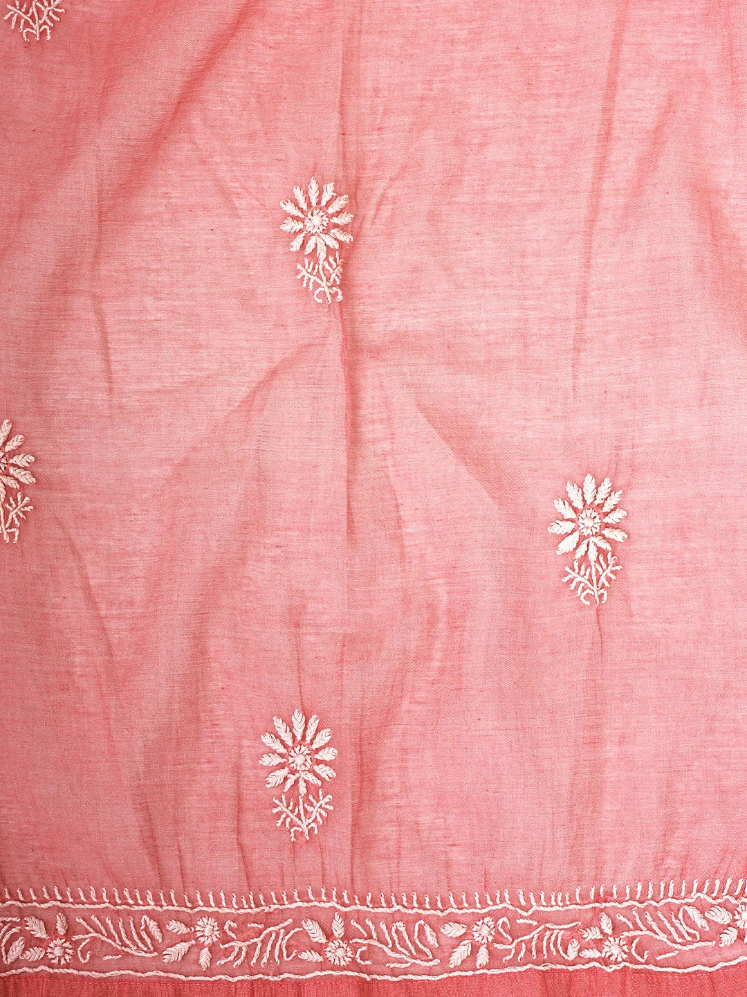 Ada Hand Embroidered Ombre Shade Of Blushed Brick & Carrot Pink Chanderi Lucknowi Chikankari Semi-Stitched Kurta Dupatta Set With Cutdana Work 01A931932