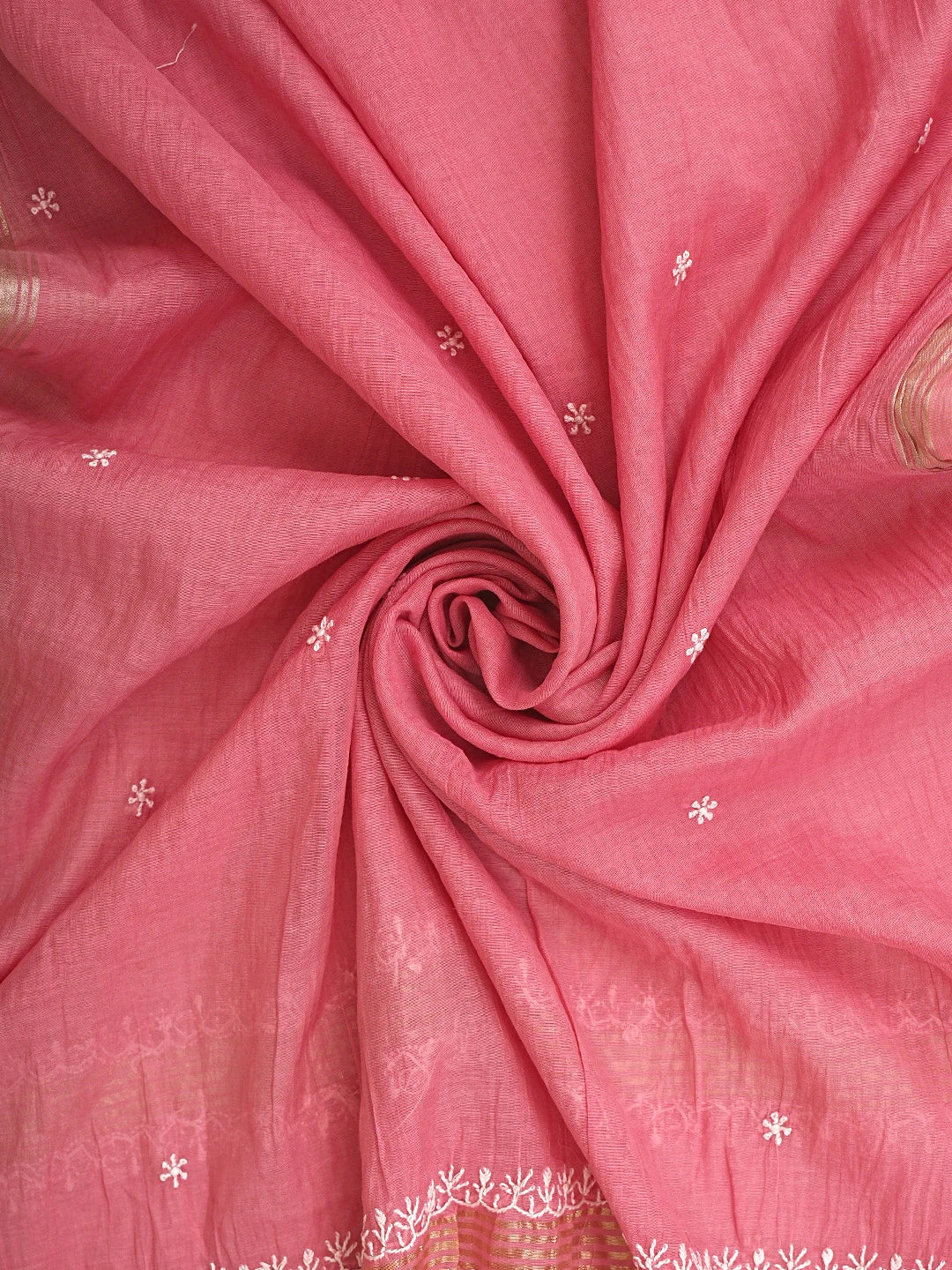 Ada Hand Embroidered Ombre Shade Of Blushed Brick & Carrot Pink Chanderi Lucknowi Chikankari Semi-Stitched Kurta Dupatta Set With Cutdana Work 01A931932