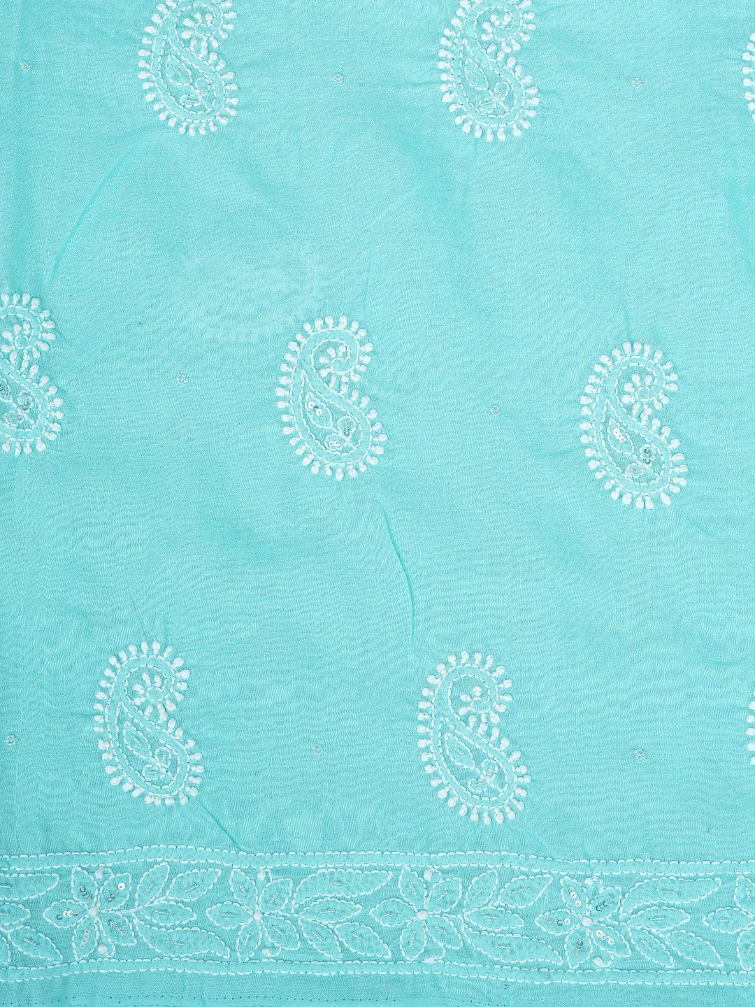 Ada Hand Embroidered Blue Cotton Lucknowi Chikankari Unstitched Suit Piece With Cutdana Work 01A861439