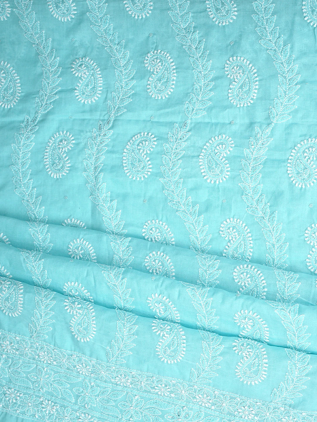 Ada Hand Embroidered Blue Cotton Lucknowi Chikankari Unstitched Suit Piece With Cutdana Work 01A861439
