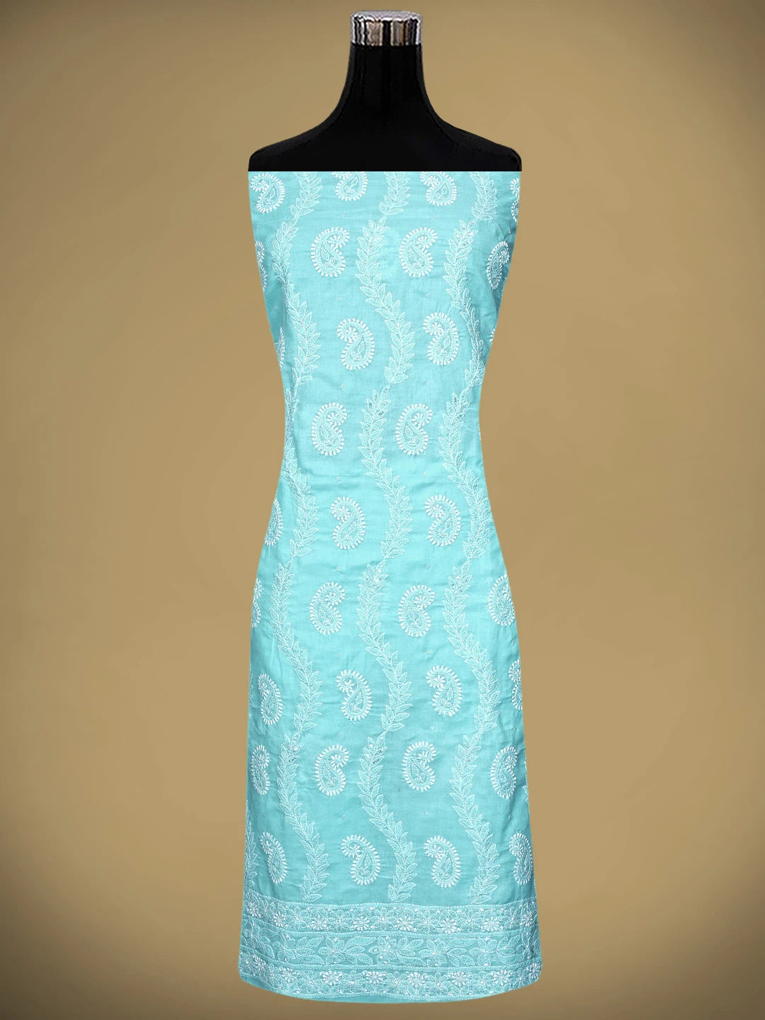 Ada Hand Embroidered Blue Cotton Lucknowi Chikankari Unstitched Suit Piece With Cutdana Work 01A861439