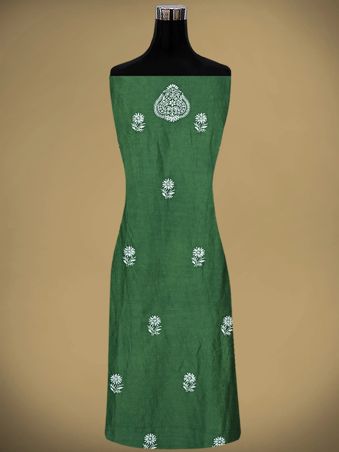 Ada Hand Embroidered Bottle Green Chanderi Lucknowi Chikankari Unstitched Suit Piece 01A805709