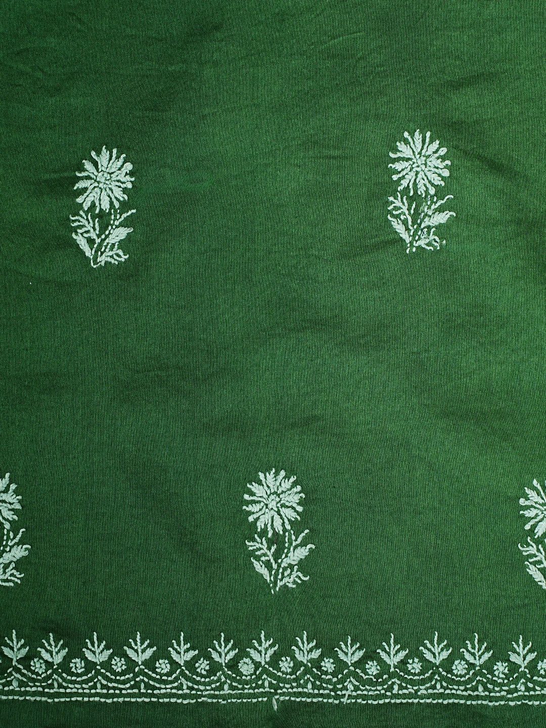 Ada Hand Embroidered Bottle Green Chanderi Lucknowi Chikankari Unstitched Suit Piece 01A805709