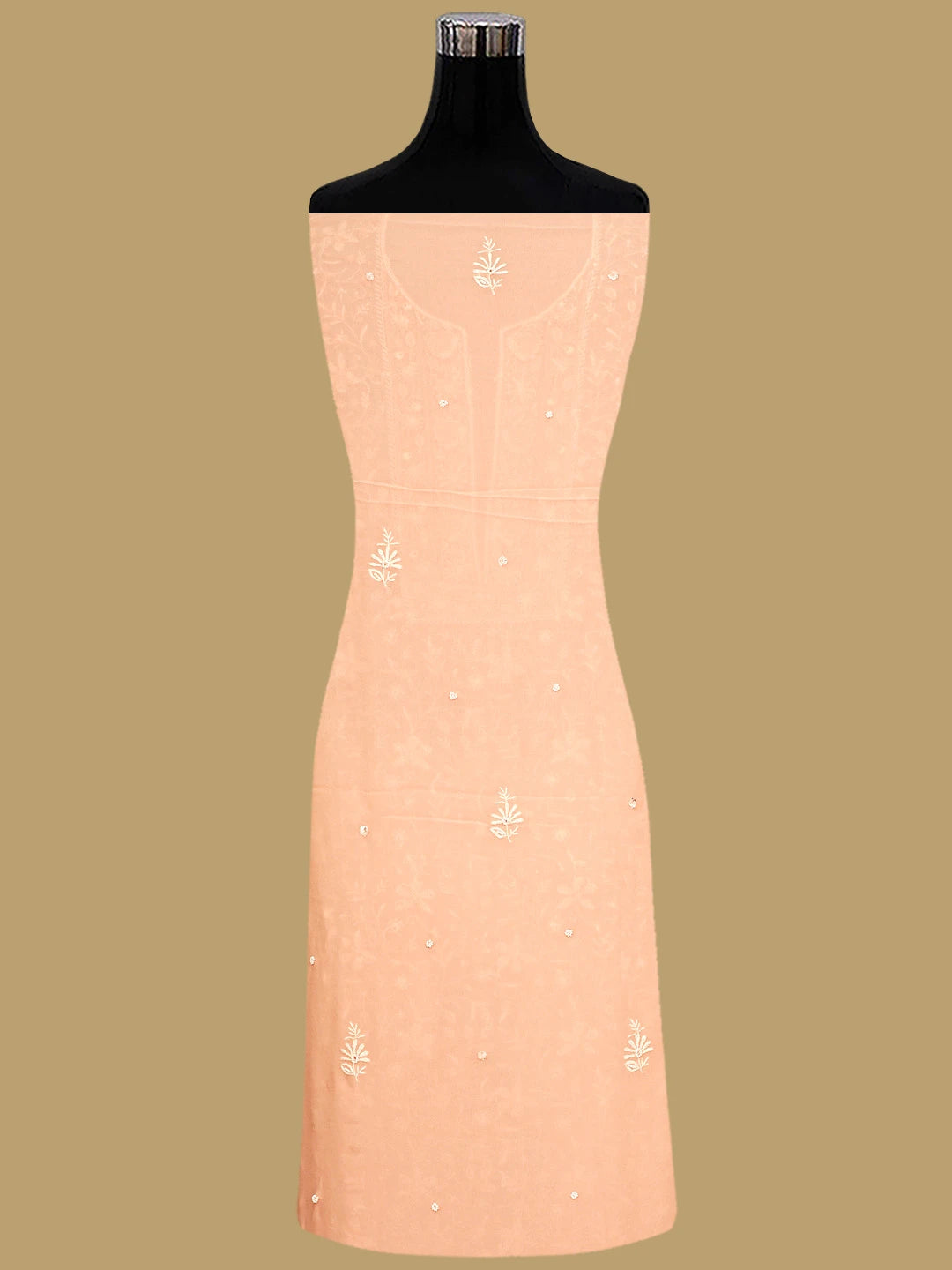Ada Hand Embroidered Peach Viscose Georgette Lucknowi Chikankari Unstitched Kurta Dupatta Set With Cutdana Work 01A856619