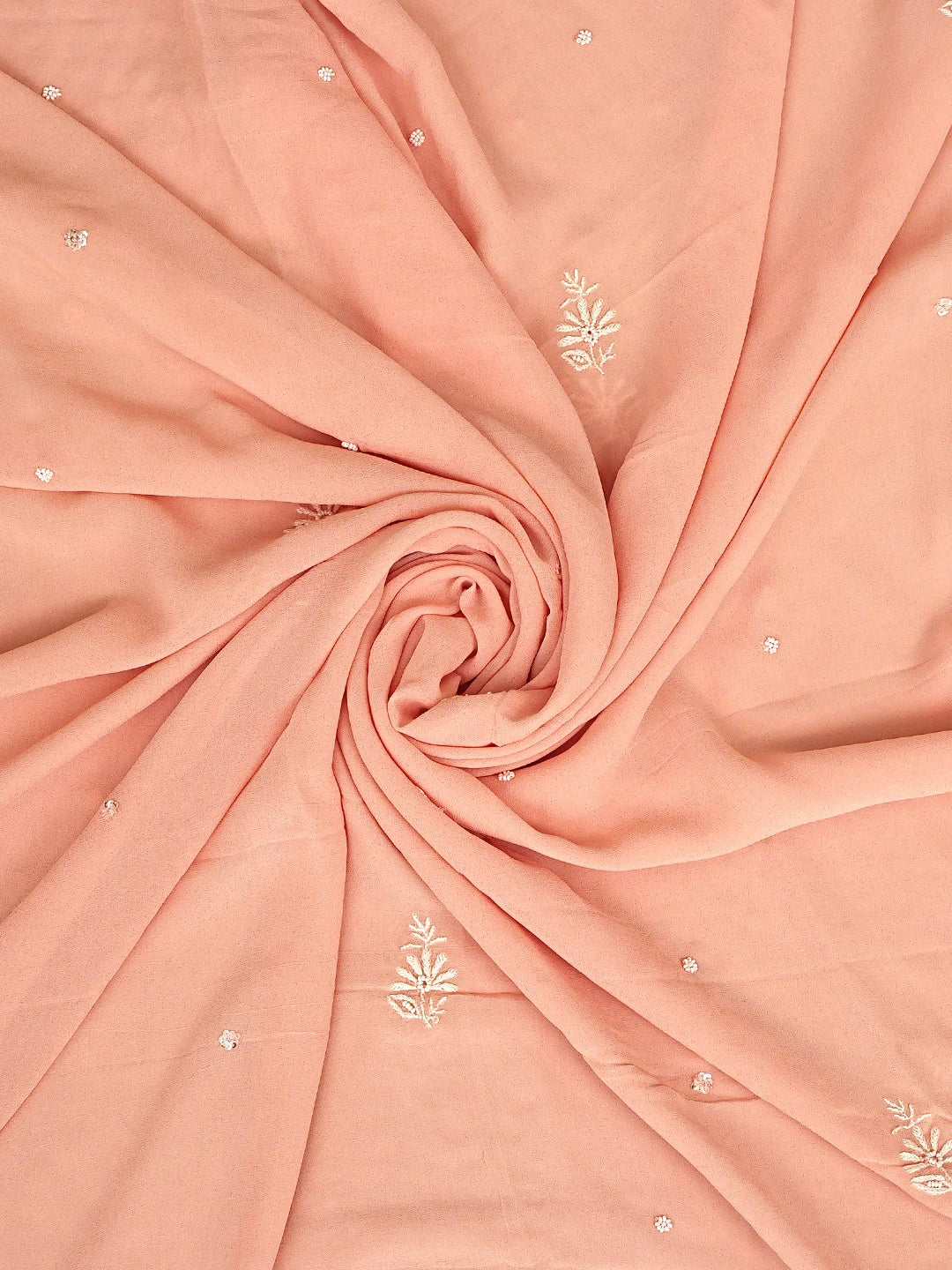Ada Hand Embroidered Peach Viscose Georgette Lucknowi Chikankari Unstitched Kurta Dupatta Set With Cutdana Work 01A856619