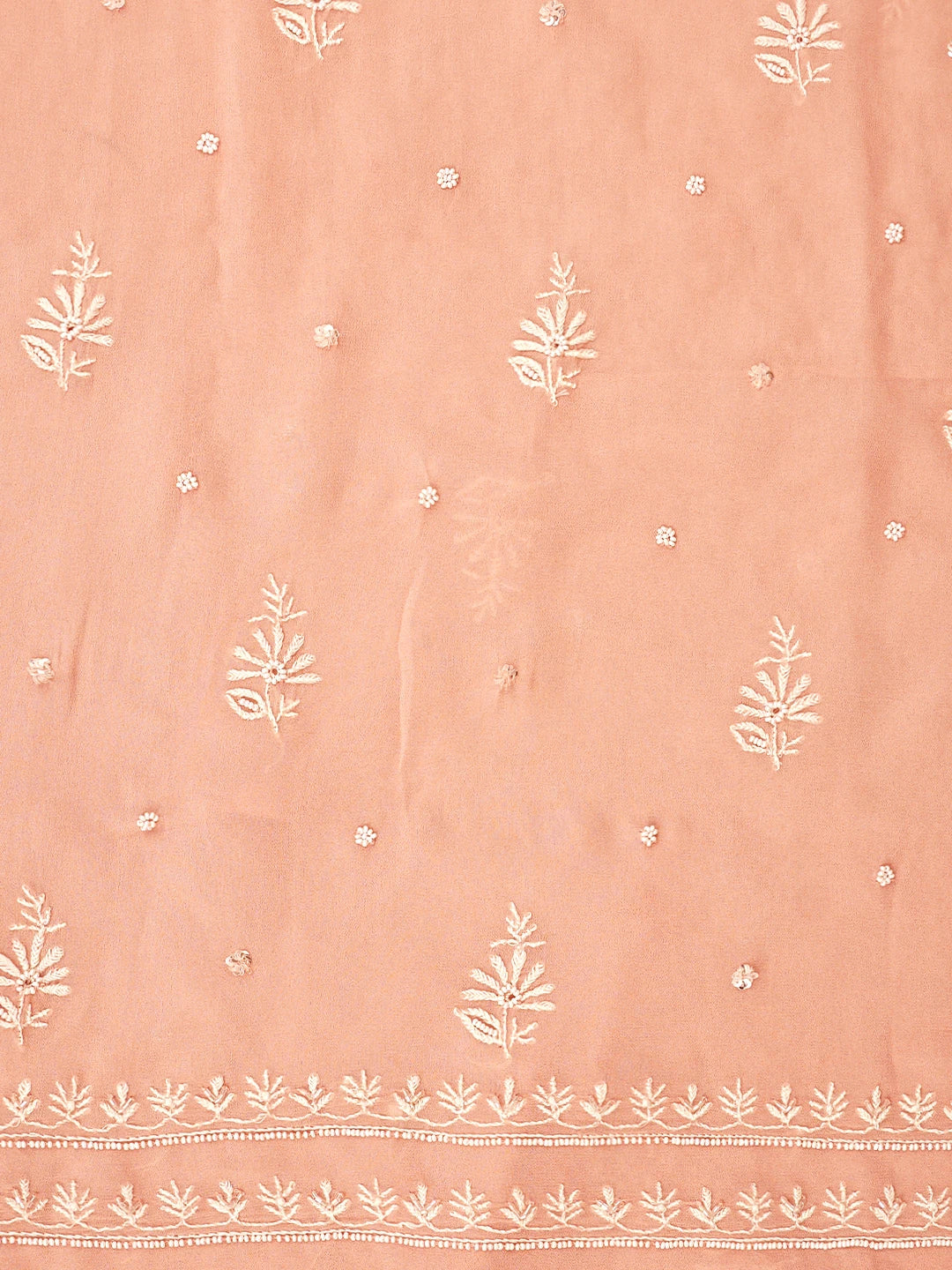 Ada Hand Embroidered Peach Viscose Georgette Lucknowi Chikankari Unstitched Kurta Dupatta Set With Cutdana Work 01A856619