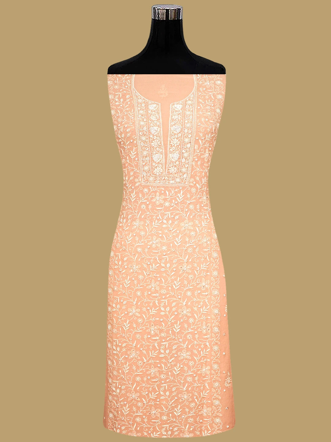 Ada Hand Embroidered Peach Viscose Georgette Lucknowi Chikankari Unstitched Kurta Dupatta Set With Cutdana Work 01A856619