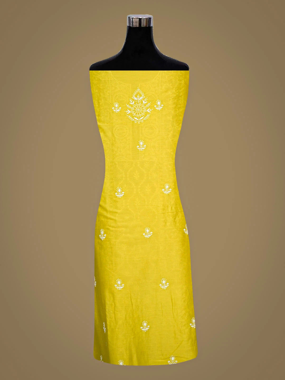 Ada Hand Embroidered Mehandi Green Chanderi Lucknowi Chikankari Unstitched Kurta Dupatta Set 01A932545