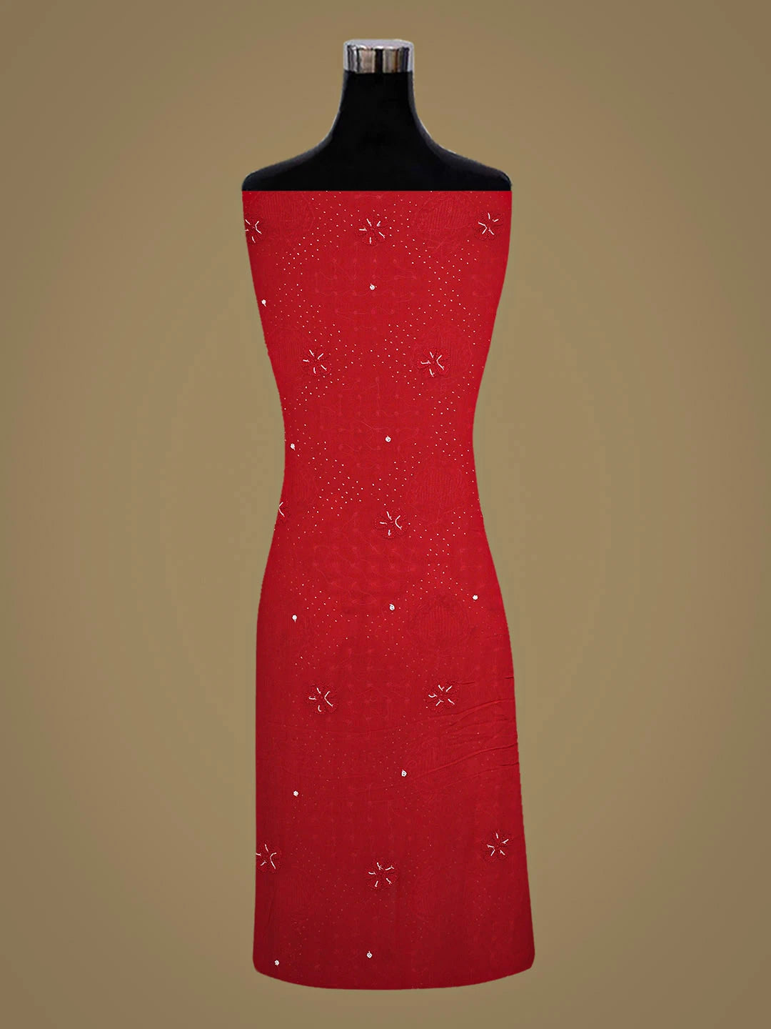 Ada Hand Embroidered Dark Red Viscose Georgette Lucknowi Chikankari Unstitched Kurta Dupatta Set With Pearl Work 01A910978