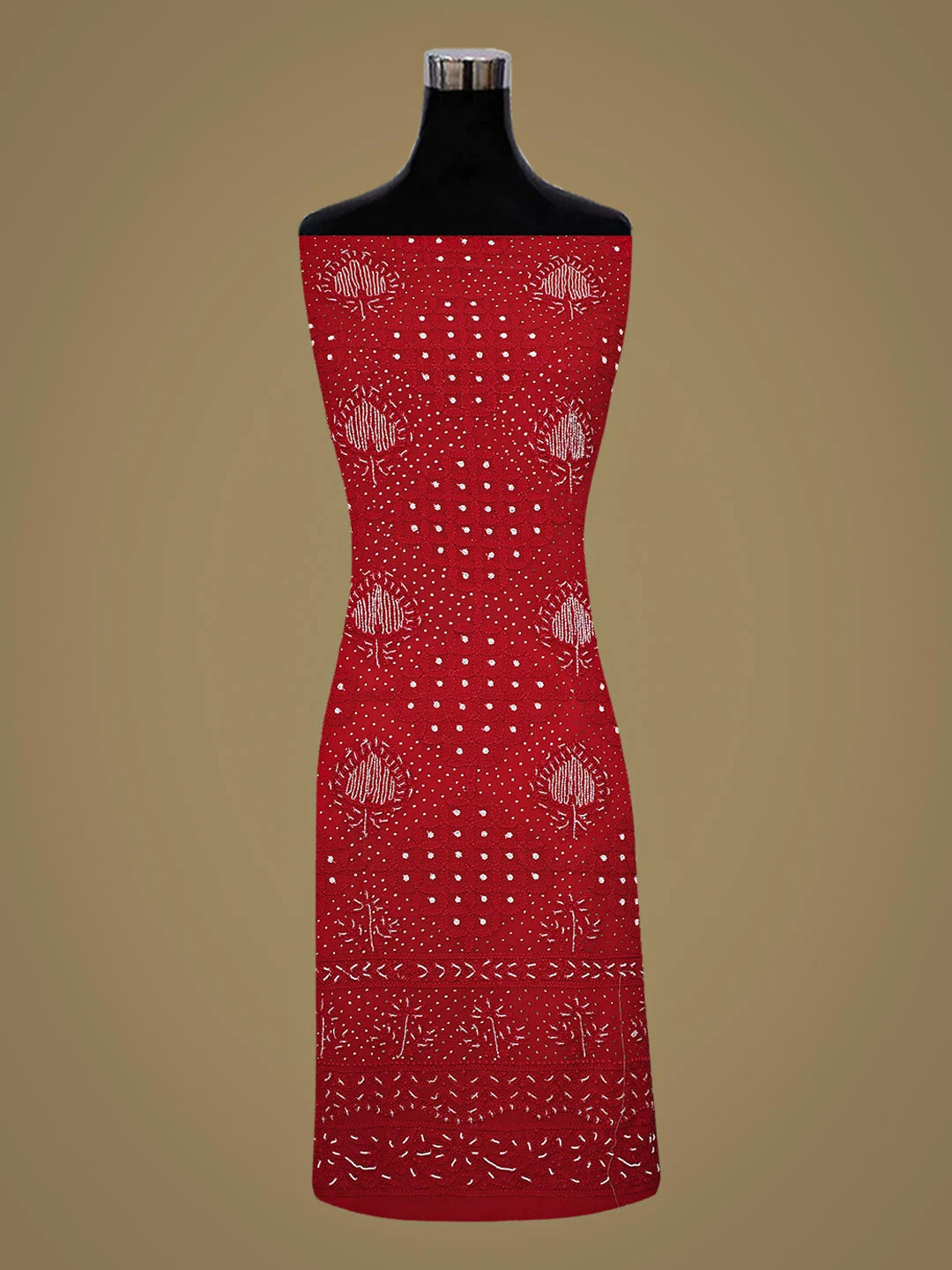 Ada Hand Embroidered Dark Red Viscose Georgette Lucknowi Chikankari Unstitched Kurta Dupatta Set With Pearl Work 01A910978