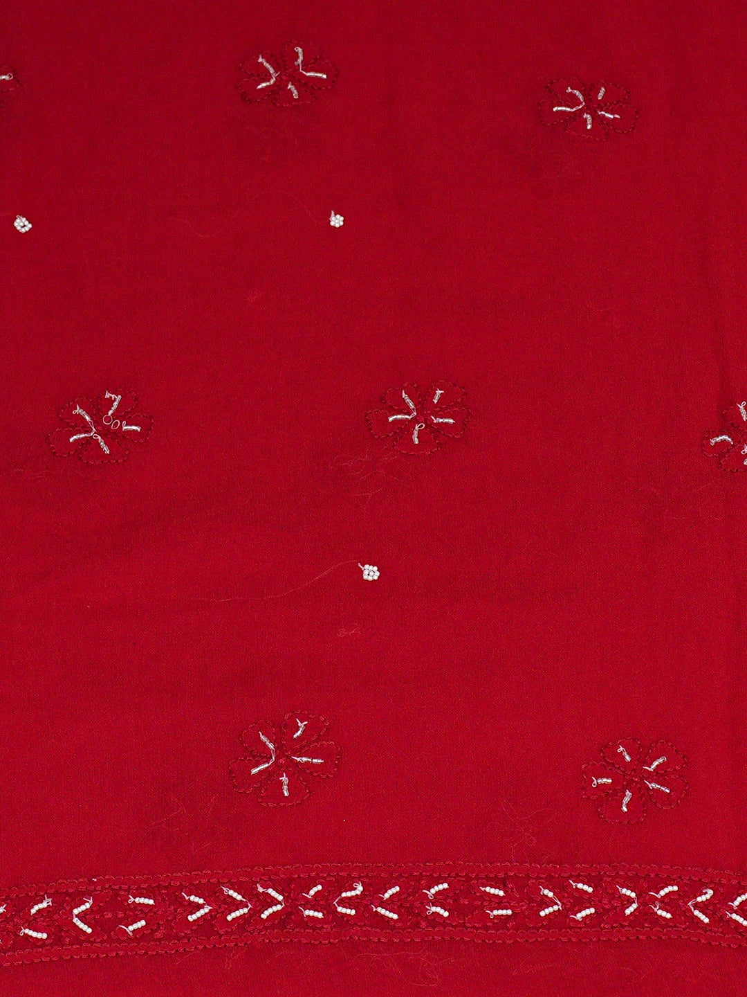 Ada Hand Embroidered Dark Red Viscose Georgette Lucknowi Chikankari Unstitched Kurta Dupatta Set With Pearl Work 01A910978