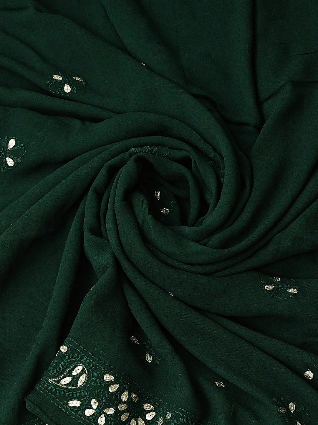 Ada Hand Embroidered Dark Green Viscose Georgette Lucknowi Chikankari Unstitched Kurta Dupatta Set With Pearl Work 01A405972
