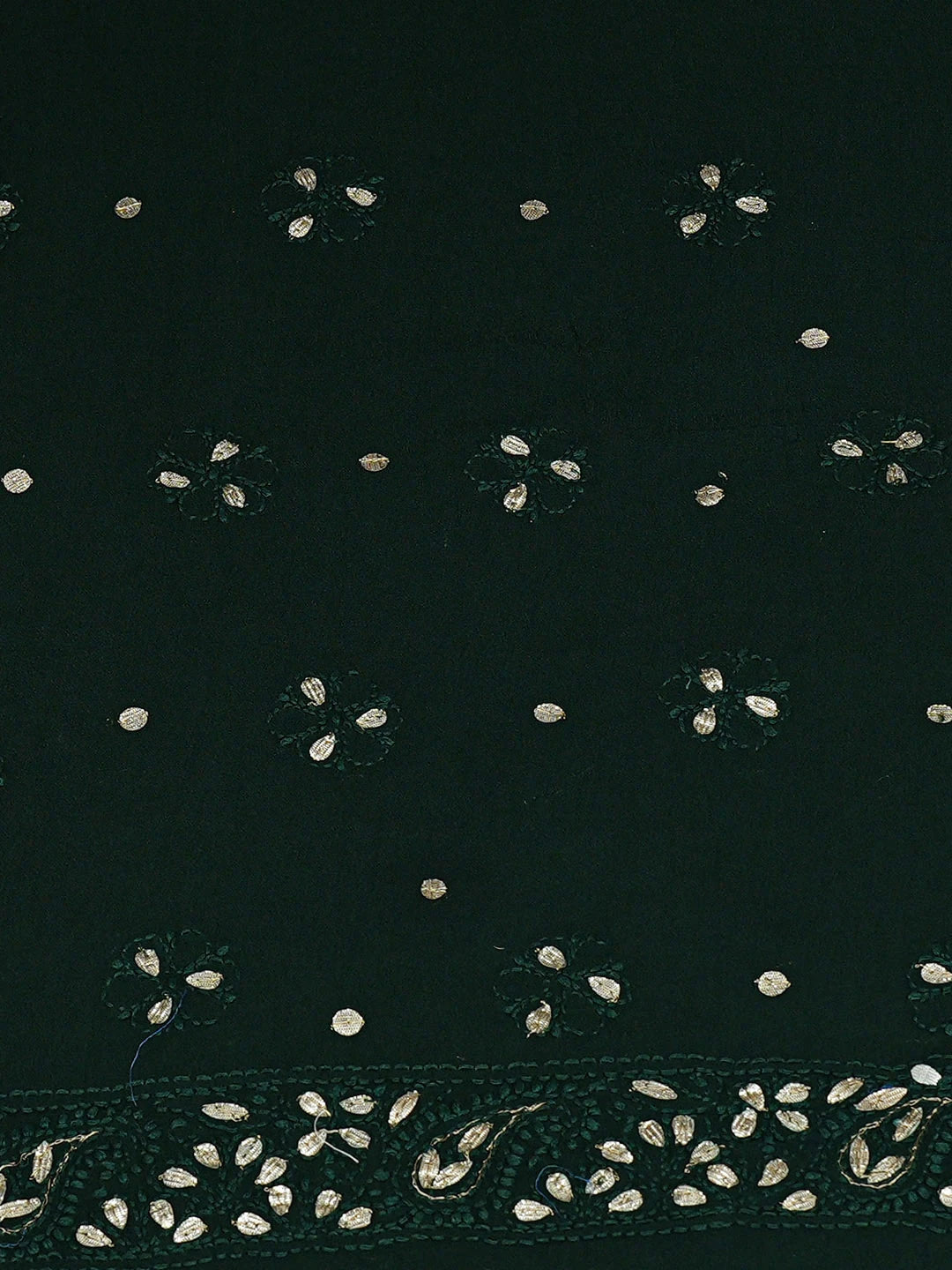 Ada Hand Embroidered Dark Green Viscose Georgette Lucknowi Chikankari Unstitched Kurta Dupatta Set With Pearl Work 01A405972