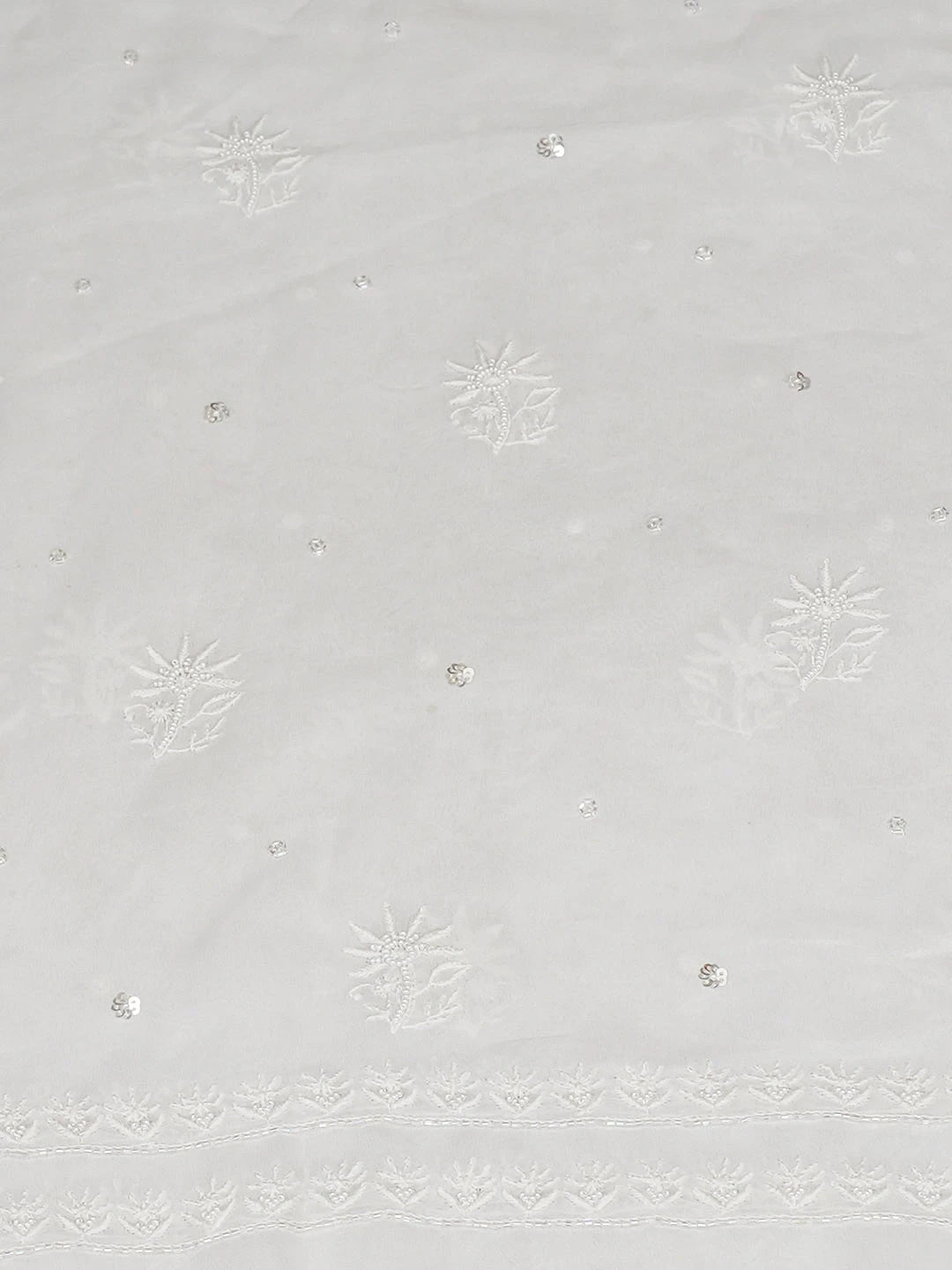 Ada Hand Embroidered White Viscose Georgette Lucknowi Chikankari Unstitched Kurta Dupatta Set With Pearl Work 01A923433
