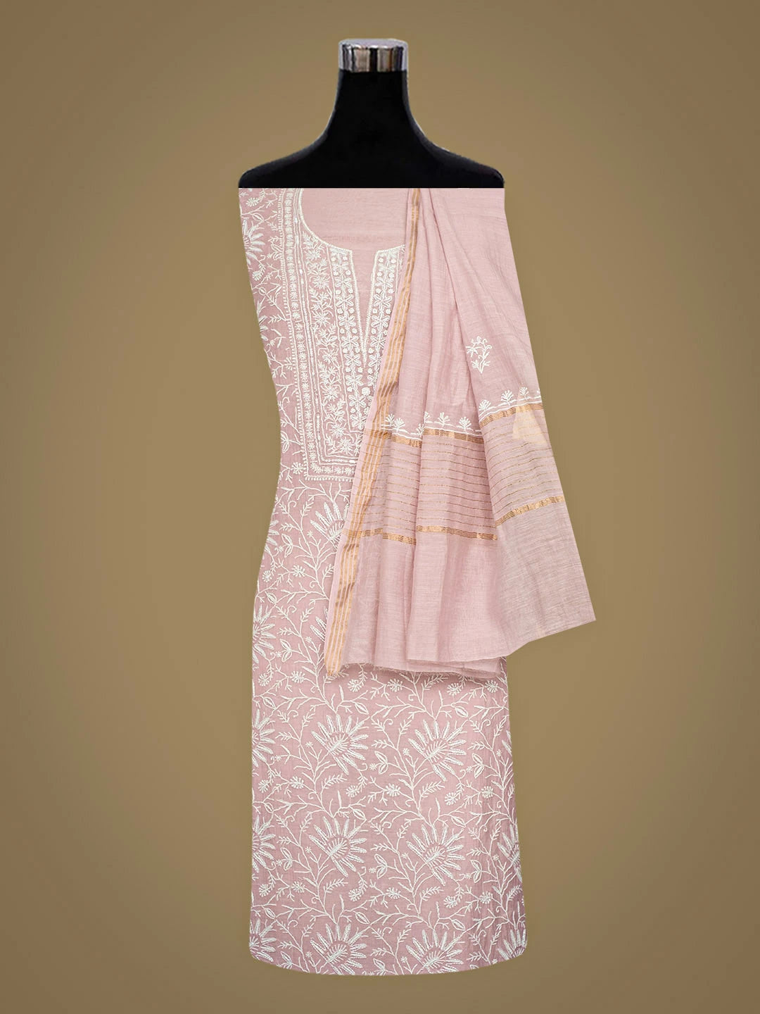 Ada Hand Embroidered Lavender Chanderi Lucknowi Chikankari Unstitched Kurta Dupatta Set With Cutdana Work 01A934923