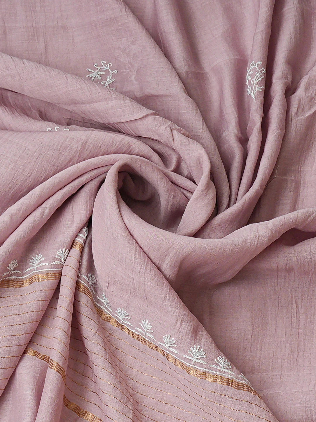 Ada Hand Embroidered Lavender Chanderi Lucknowi Chikankari Unstitched Kurta Dupatta Set With Cutdana Work 01A934923