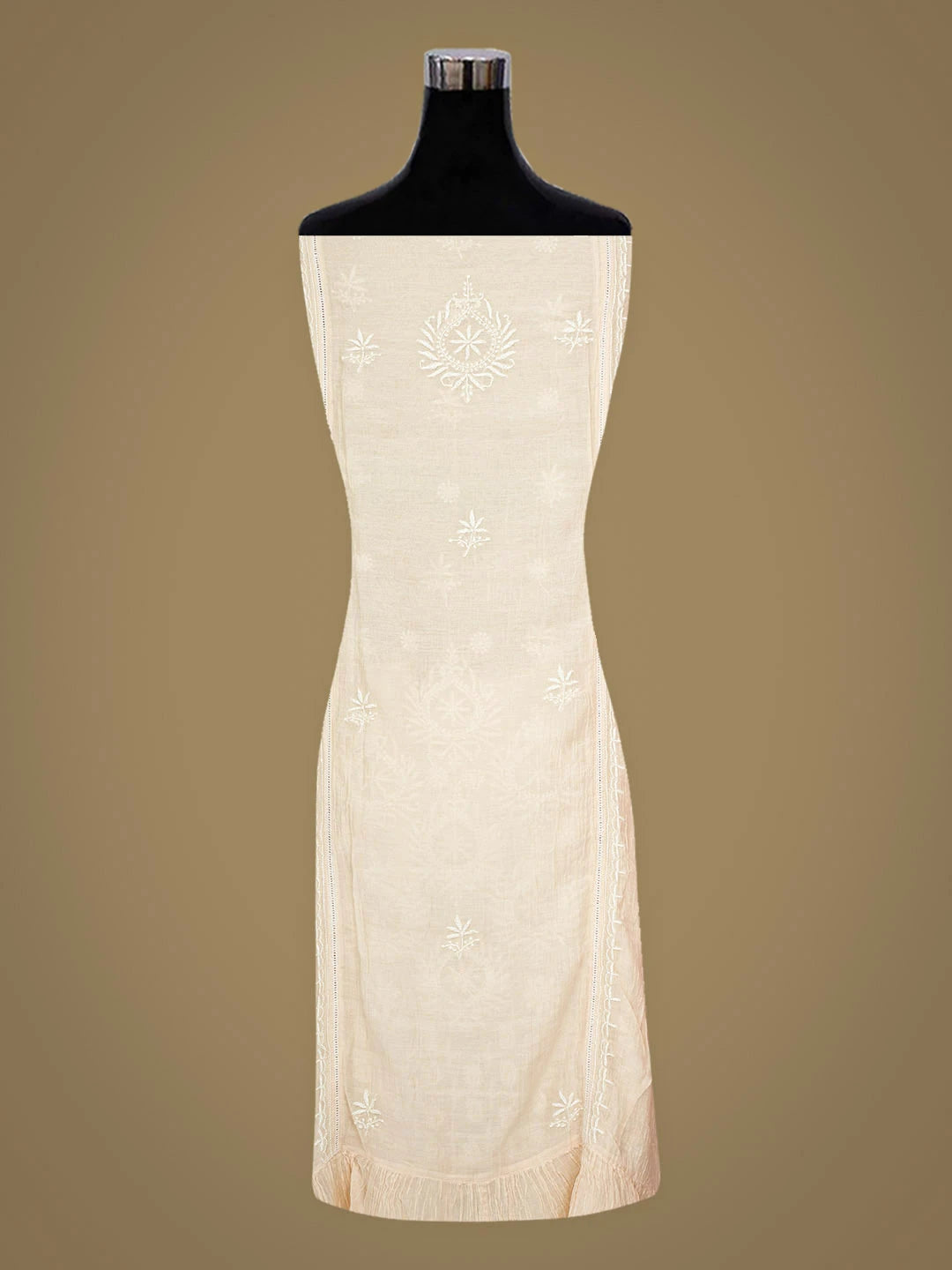 Ada Hand Embroidered Peach Chanderi Lucknowi Chikankari Unstitched Kurta Dupatta Set 01A489138