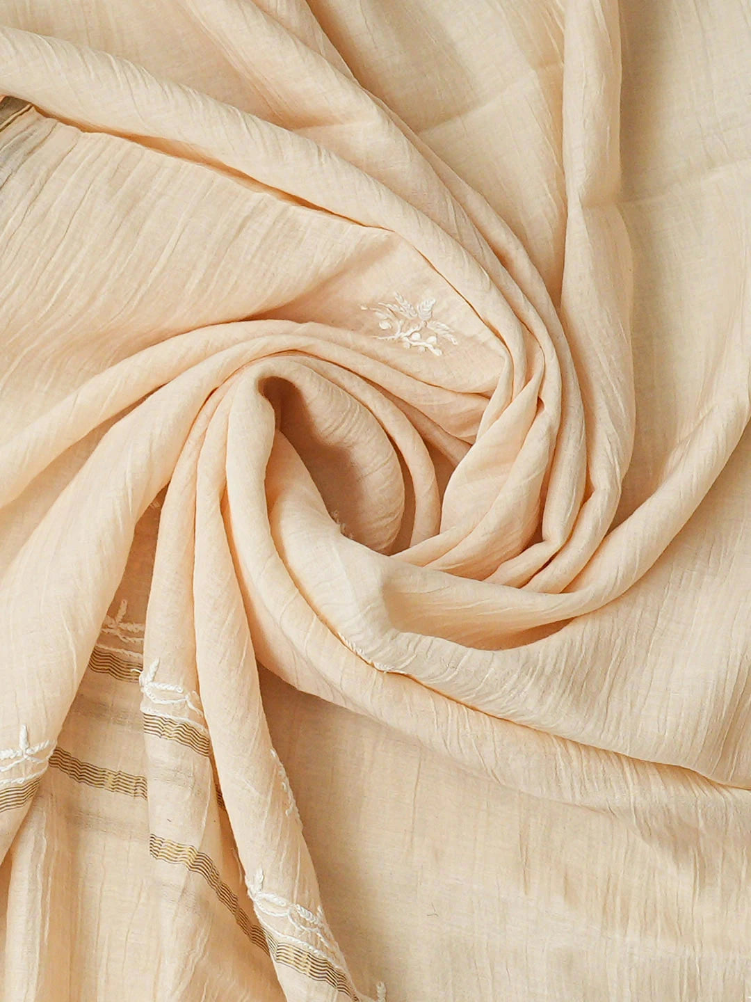 Ada Hand Embroidered Peach Chanderi Lucknowi Chikankari Unstitched Kurta Dupatta Set 01A489138
