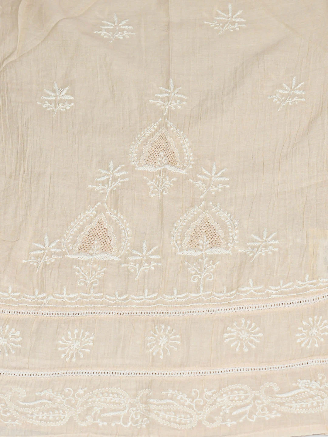 Ada Hand Embroidered Peach Chanderi Lucknowi Chikankari Unstitched Kurta Dupatta Set 01A489138
