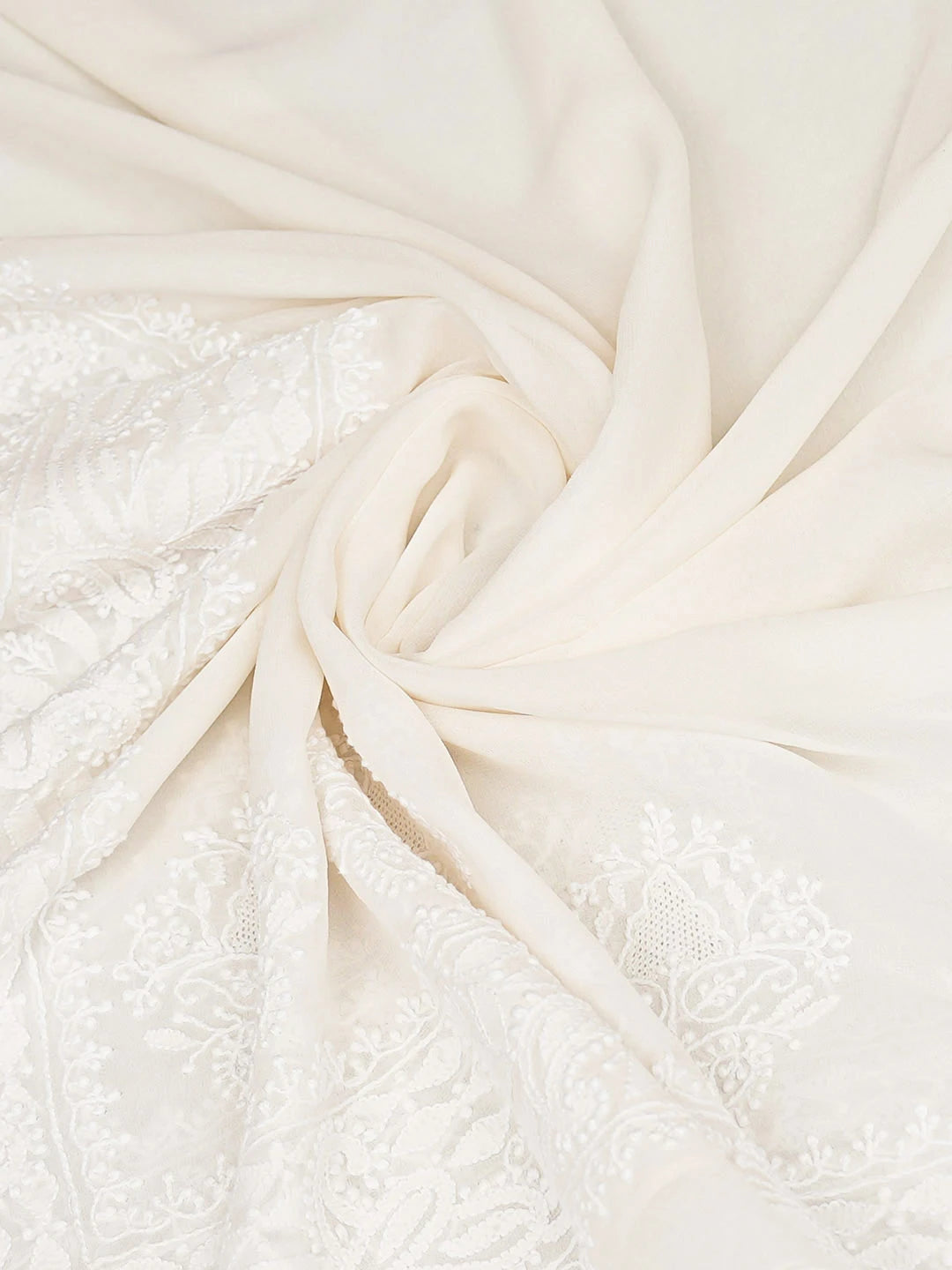 Ada Hand Embroidered White Pure Georgette Lucknowi Chikankari Dupatta 01A785571