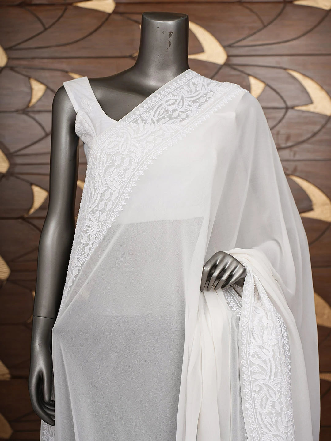 Ada Hand Embroidered White Pure Georgette Lucknowi Chikankari Dupatta 01A785571
