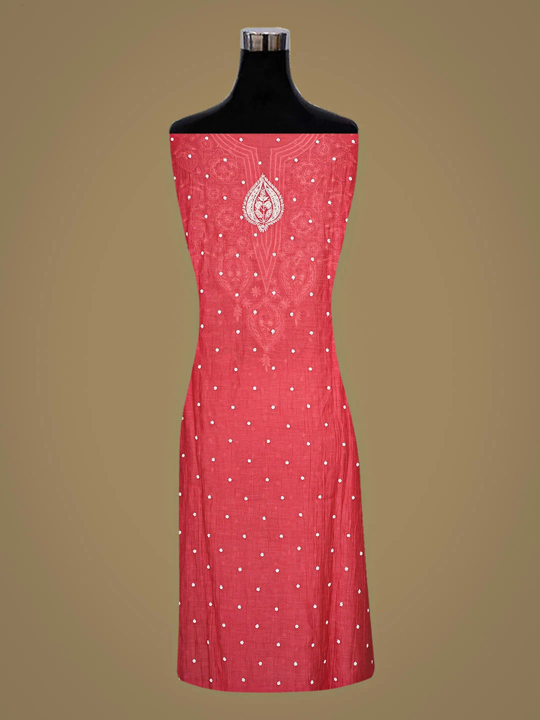 Ada Hand Embroidered Carrot Pink Chanderi Lucknowi Chikankari Semi-Stitched Kurta Dupatta Set With Pearl Work 01A933005
