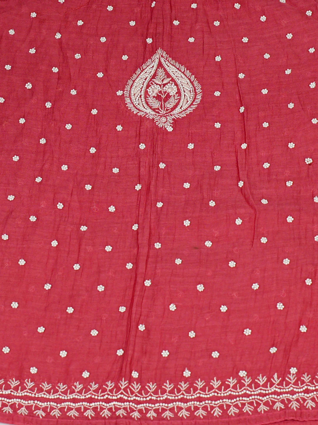 Ada Hand Embroidered Carrot Pink Chanderi Lucknowi Chikankari Semi-Stitched Kurta Dupatta Set With Pearl Work 01A933005
