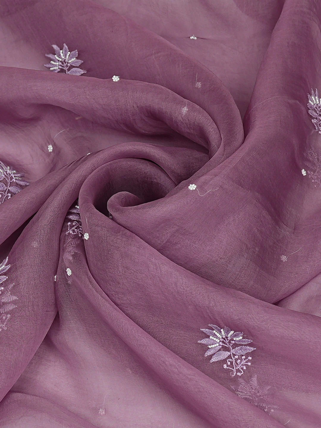 Ada Hand Embroidered Mauve Organza Lucknowi Chikankari Dupatta with Pearl Work 01A754227