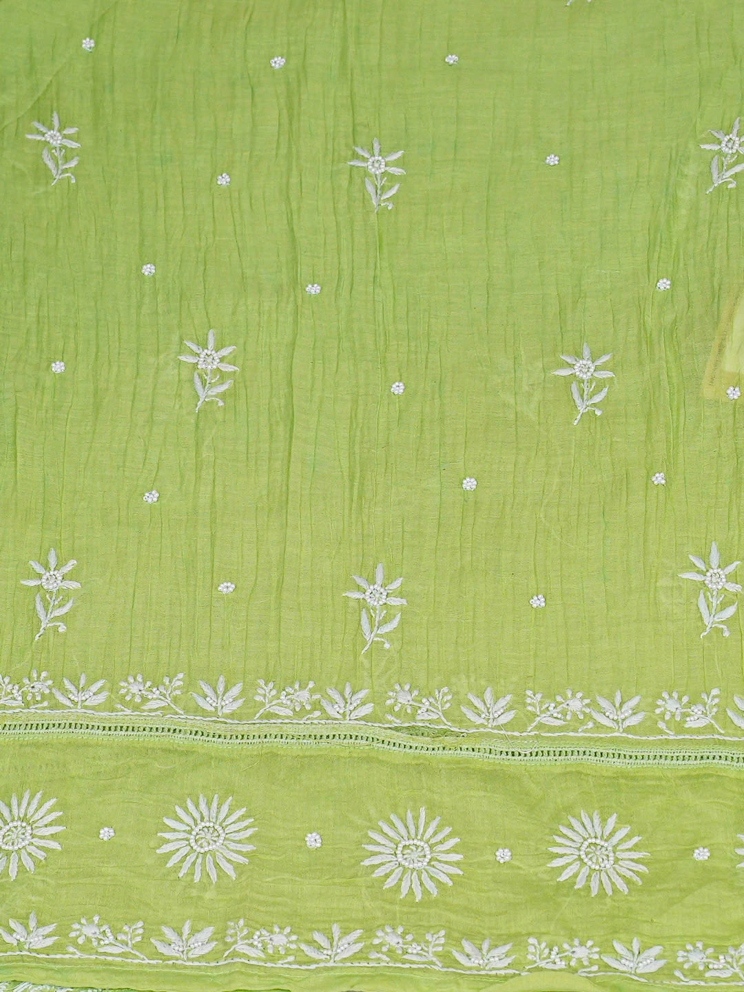 Ada Hand Embroidered Ombre Green Chanderi Lucknowi Chikankari Semi-Stitched Kurta Dupatta Set With Pearl Work 01A811876