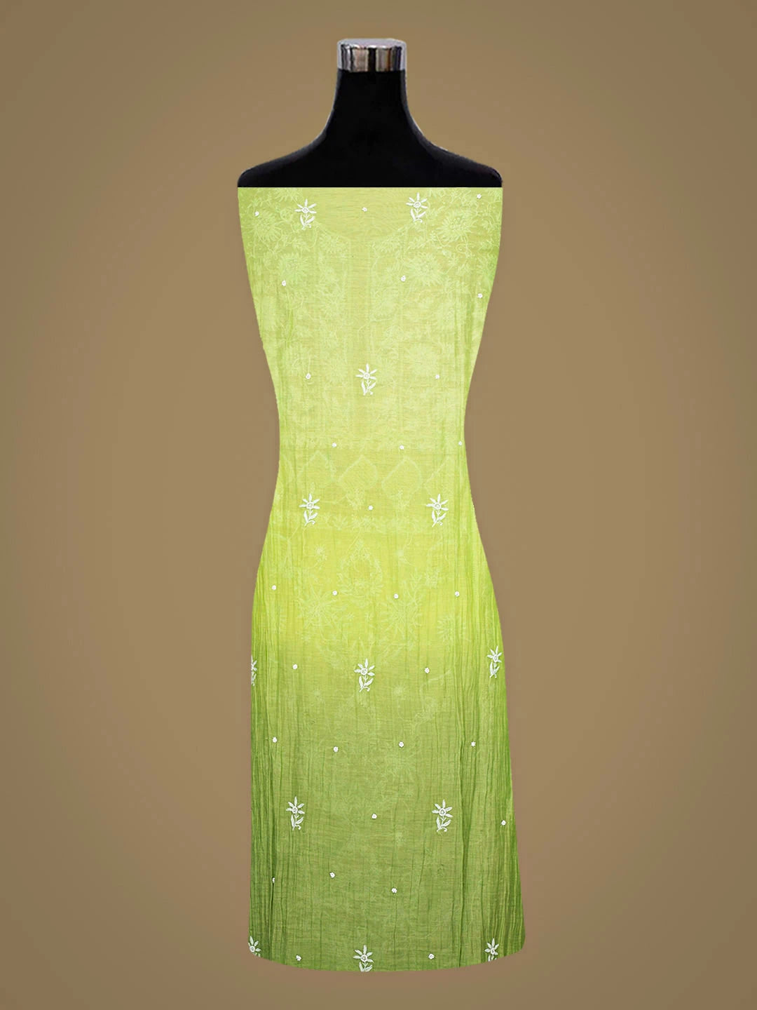 Ada Hand Embroidered Ombre Green Chanderi Lucknowi Chikankari Semi-Stitched Kurta Dupatta Set With Pearl Work 01A811876