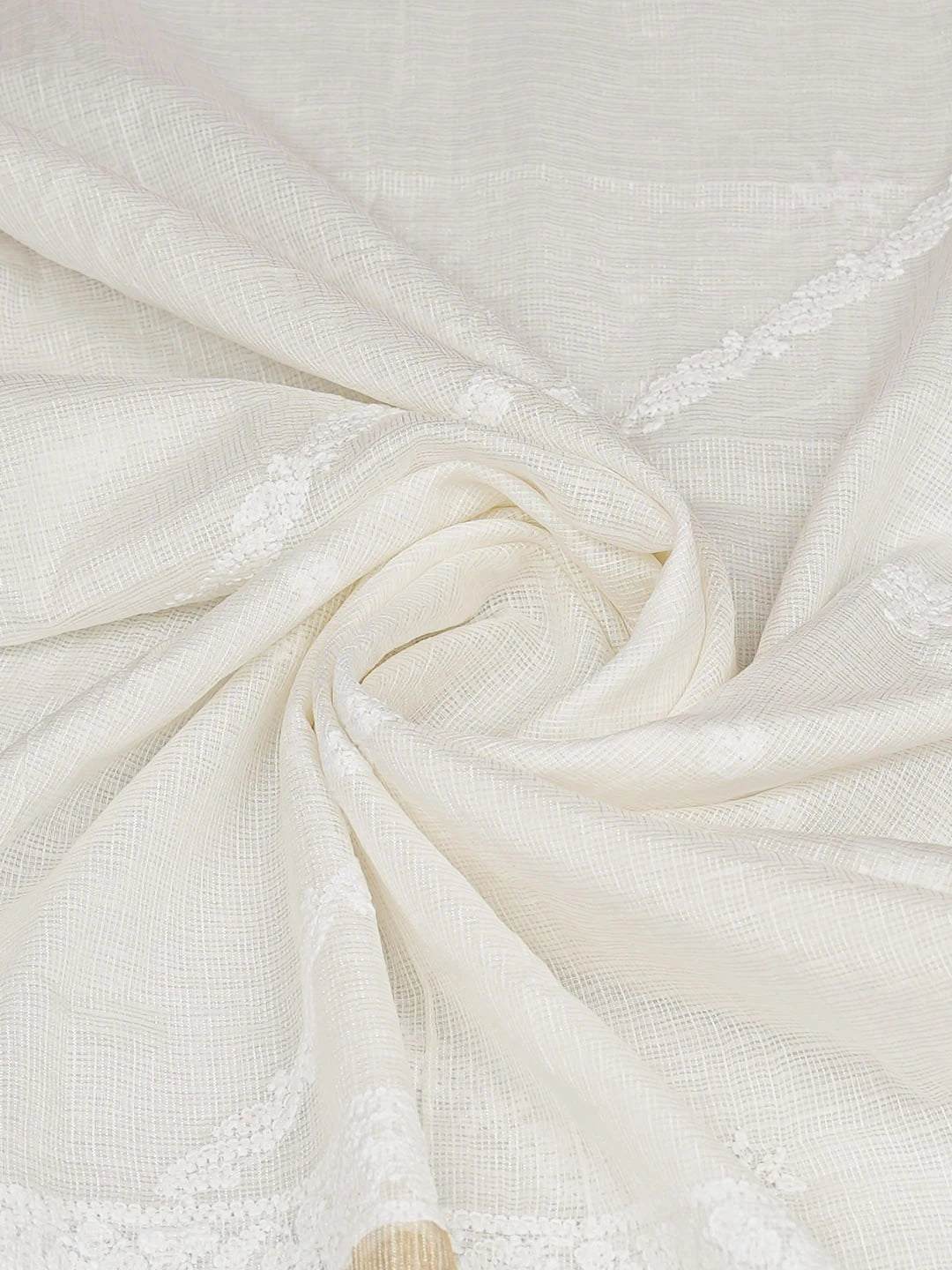 Ada Hand Embroidered White Kota Chanderi Lucknowi Chikankari Dupatta 01A862857