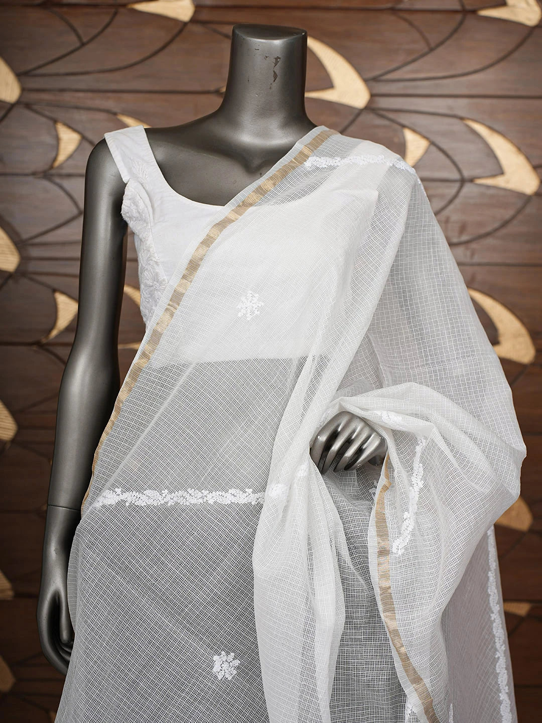 Ada Hand Embroidered White Kota Chanderi Lucknowi Chikankari Dupatta 01A862857