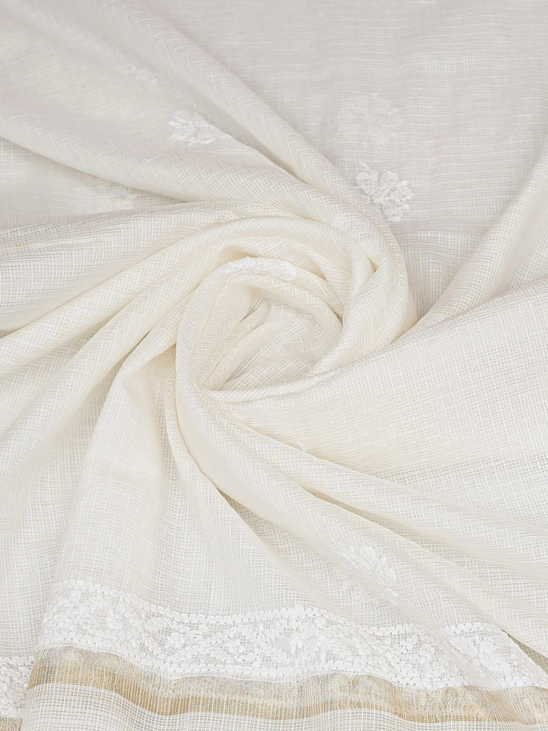 Ada Hand Embroidered White Chanderi Lucknowi Chikankari Dupatta 01A903017