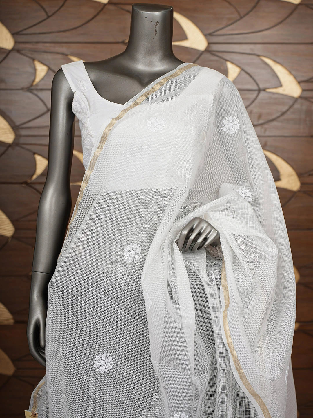 Ada Hand Embroidered White Chanderi Lucknowi Chikankari Dupatta 01A903017