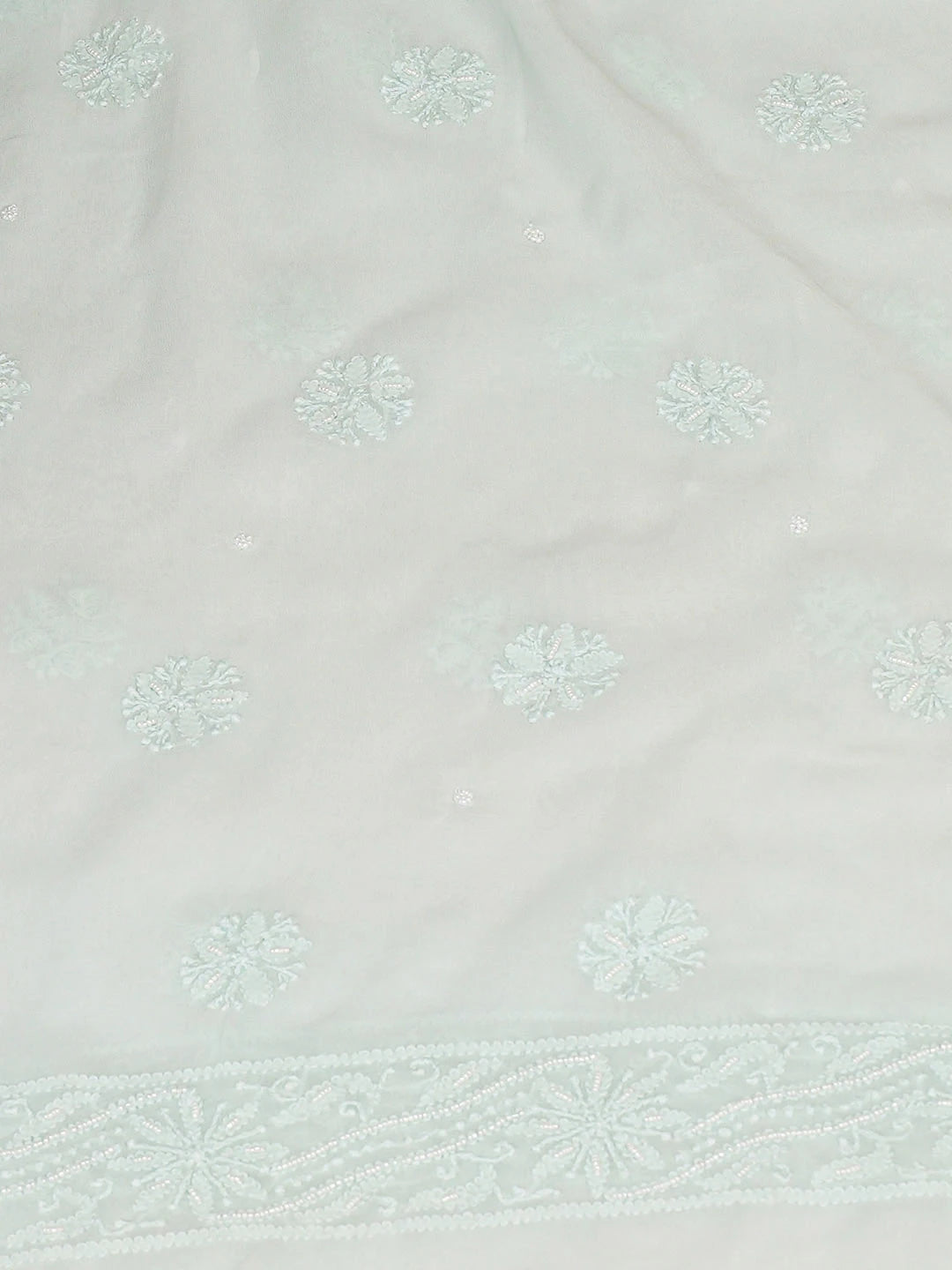 Ada Hand Embroidered Sea Green Viscose Georgette Lucknowi Chikankari Unstitched Kurta Dupatta Set With Pearl Work 01A924811